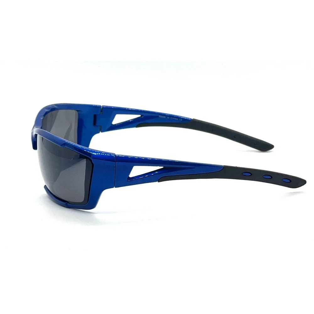 Mens Blue Sport Wrap Sunglasses Metallic Frame Dark Lens Athletic Cycling Shades